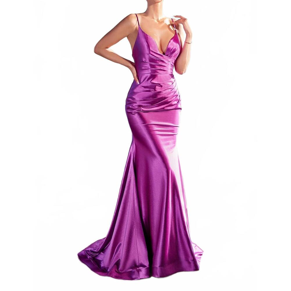 NEW LADIVINE stretch fitted satin gown in orchid